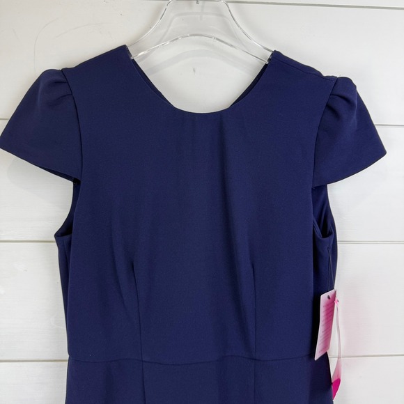 NEW Betsey Johnson Navy Ruffle Hem Sheath MIDI Dress Women 6 FLOUNCE FEMININE - Picture 3 of 14